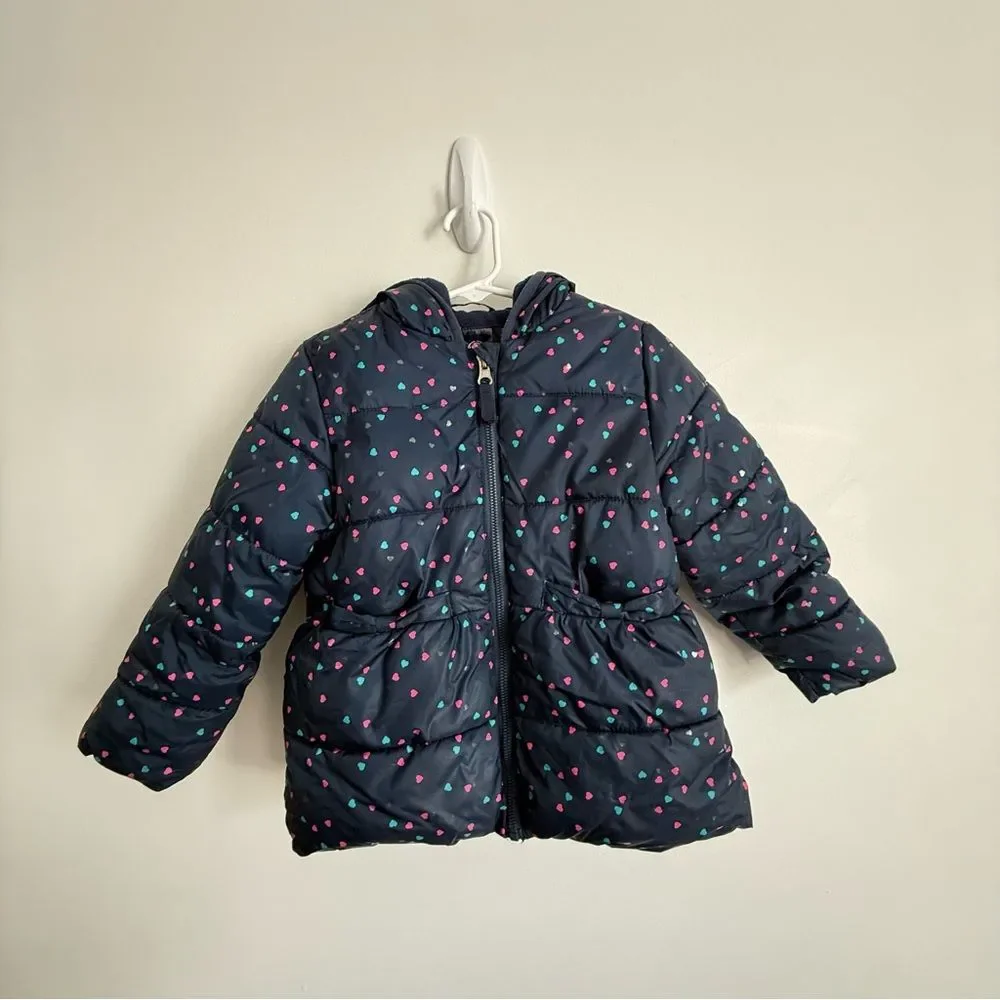 Wonder Nation Puffer Coat Toddler 4T Kids Navy Blue Polka Dot Jacket Girls